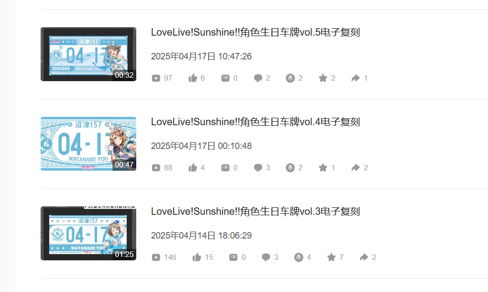 LoveLive!Sunshine!!角色生日车牌电子复刻